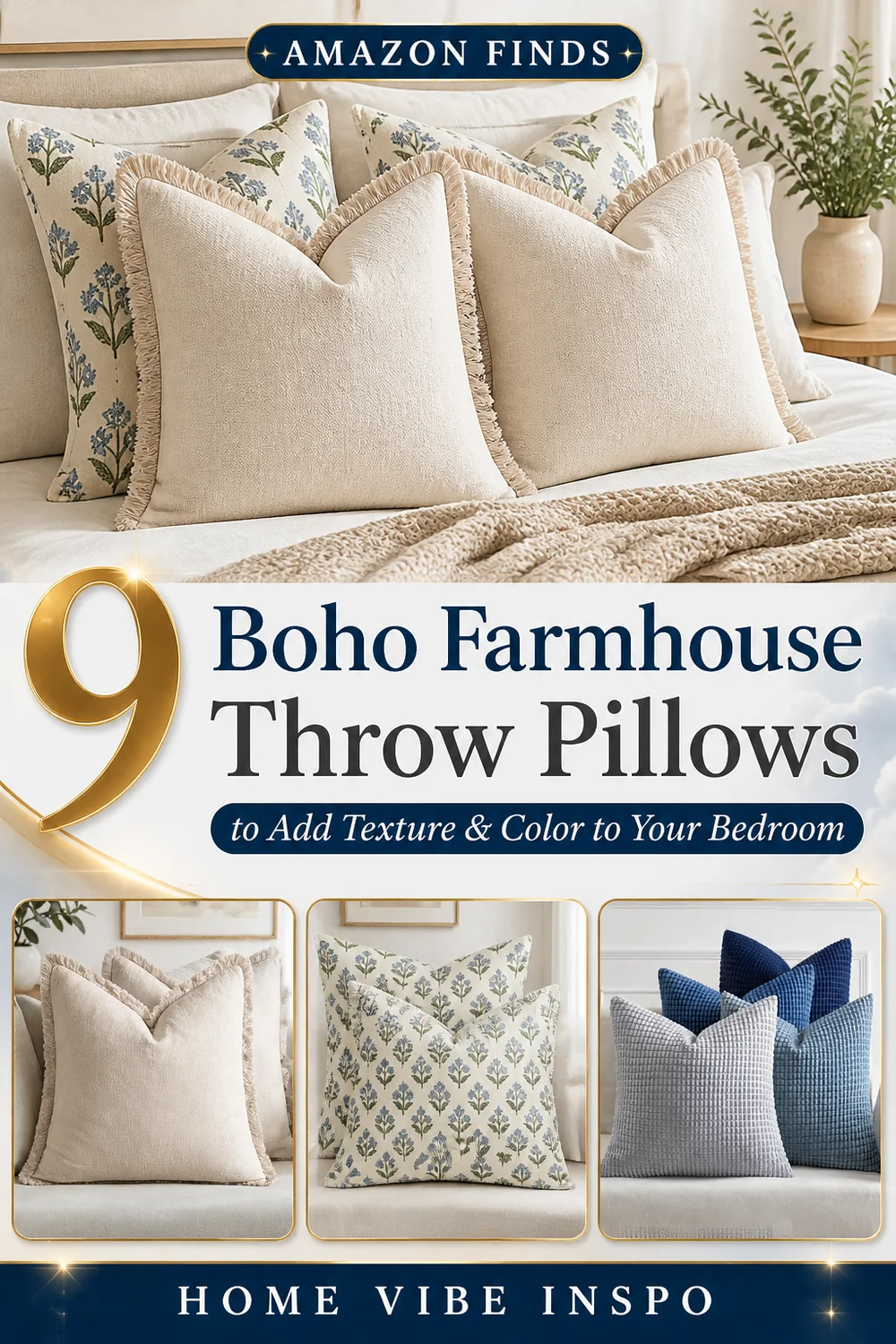 9 Boho Farmhouse Throw Pillows to Add Texture & Color to Your Bedroom