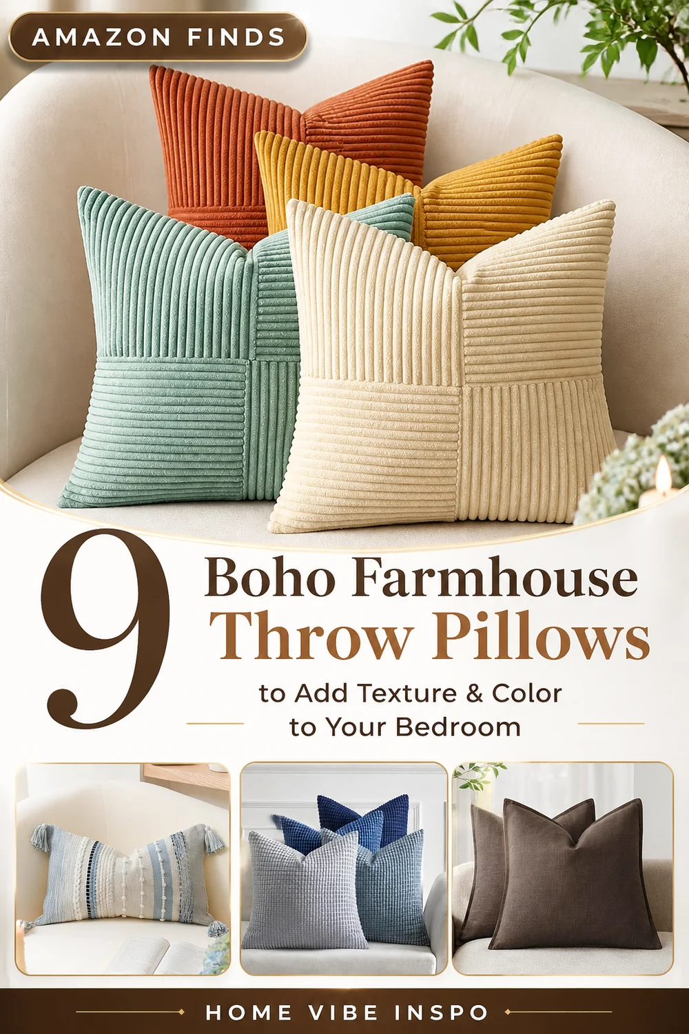 9 Boho Farmhouse Throw Pillows to Add Texture & Color to Your Bedroom