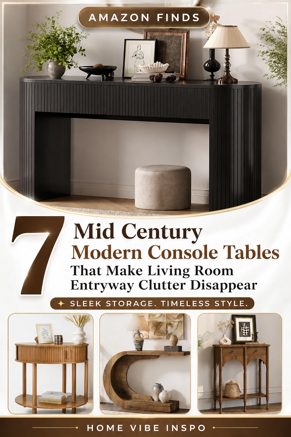 7 Mid Century Modern Console Tables That Make Living Room Entryway Clutter Disappear