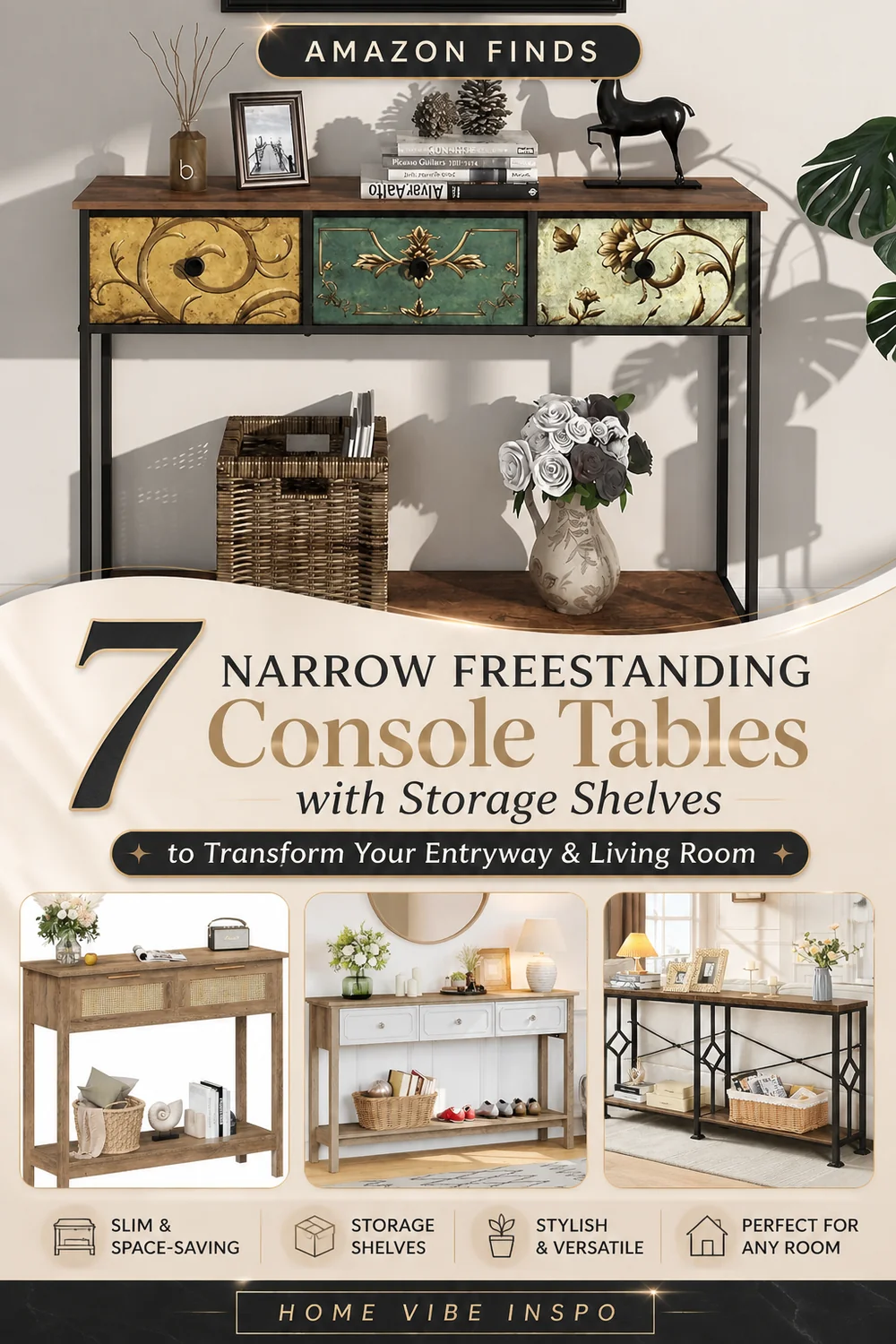 7 Narrow Freestanding Console Tables with Storage Shelves to Transform Your Entryway & Living Room