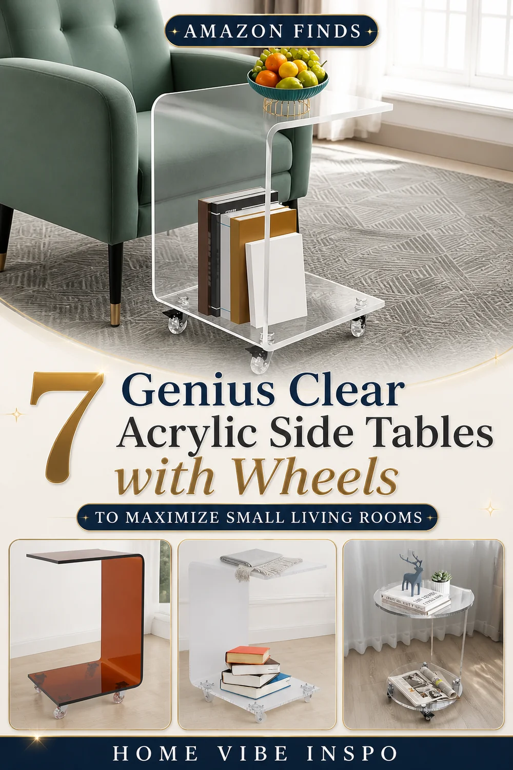 7 Genius Clear Acrylic Side Tables with Wheels to Maximize Small Living Rooms