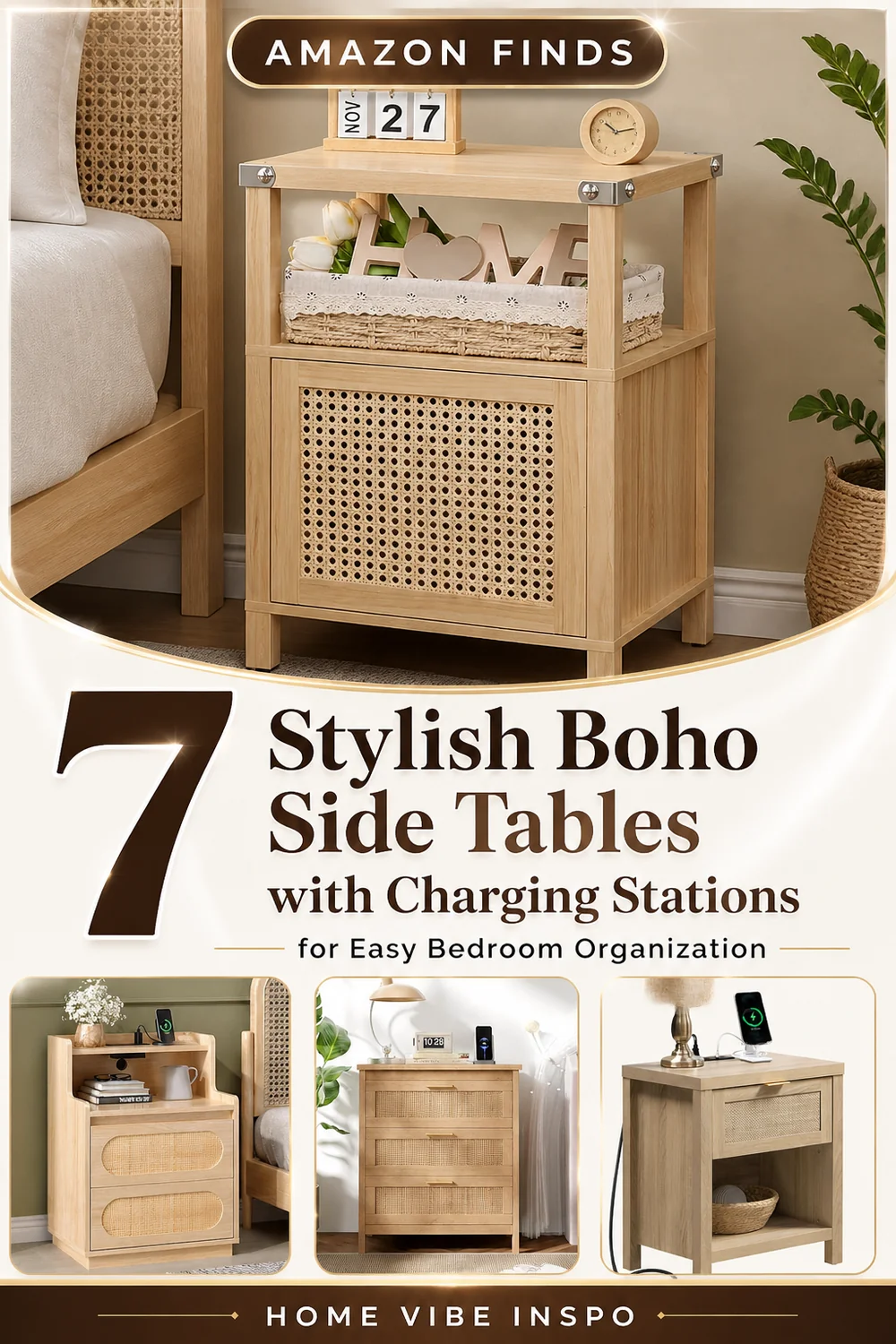 7 Stylish Boho Side Tables with Charging Stations for Easy Bedroom Organization