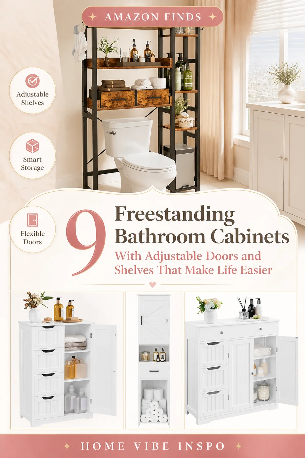 9 Freestanding Bathroom Cabinets With Adjustable Doors and Shelves That Make Life Easier