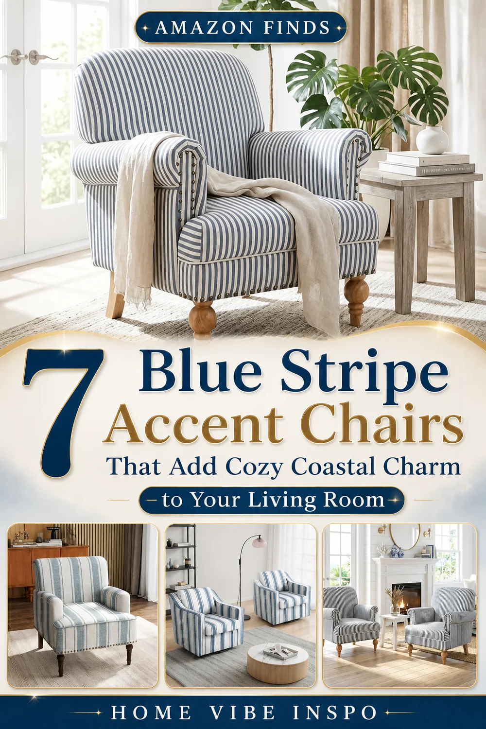 7 Blue Stripe Accent Chairs That Add Cozy Coastal Charm to Your Living Room