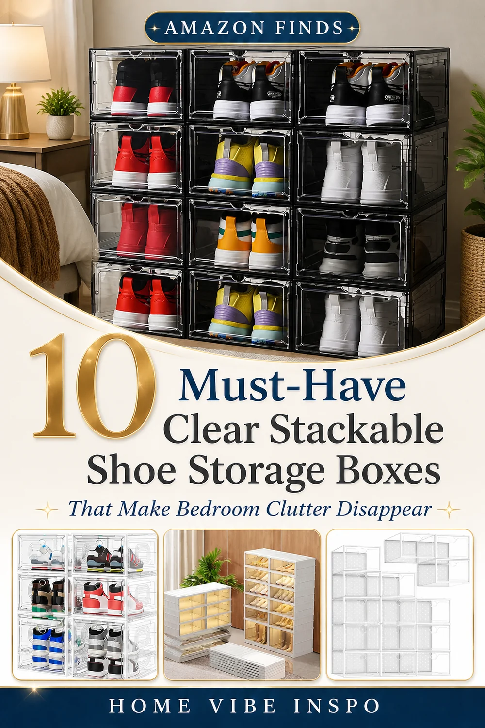 10 Must-Have Clear Stackable Shoe Storage Boxes That Make Bedroom Clutter Disappear