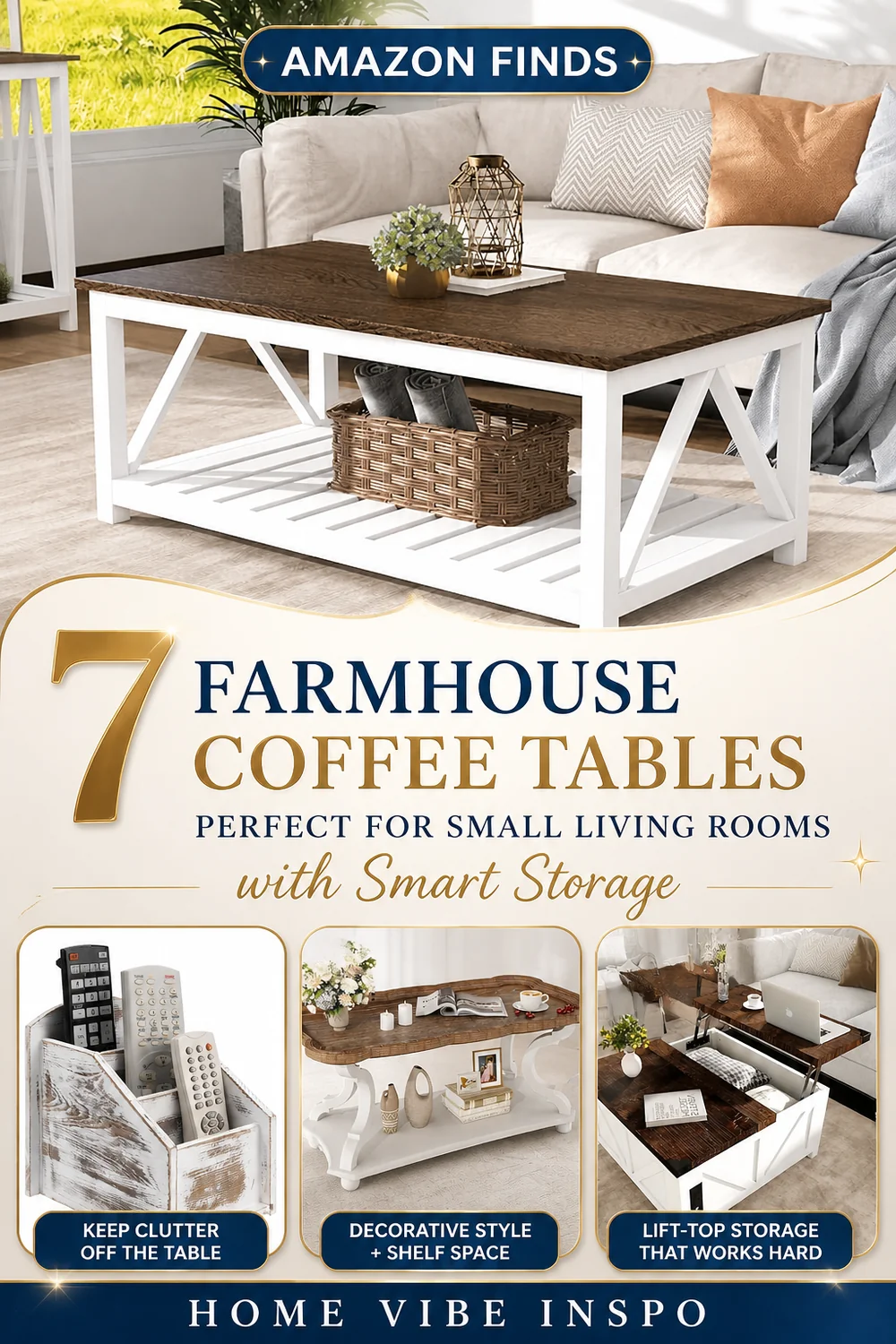 7 Farmhouse Coffee Tables Perfect for Small Living Rooms with Smart Storage