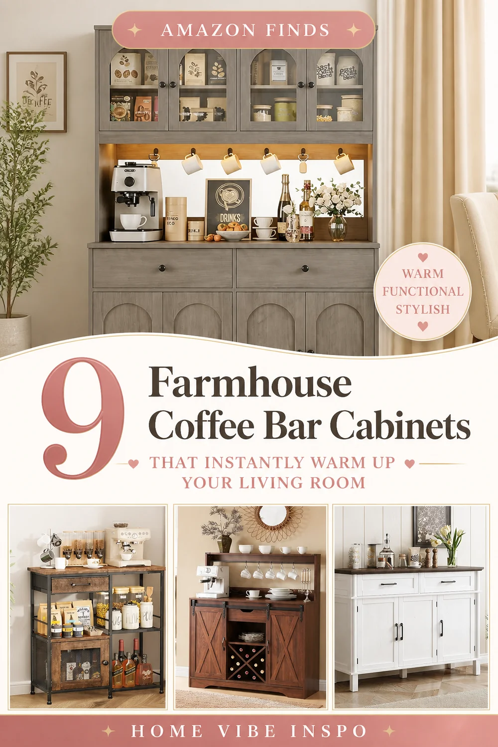 9 Farmhouse Coffee Bar Cabinets That Instantly Warm Up Your Living Room