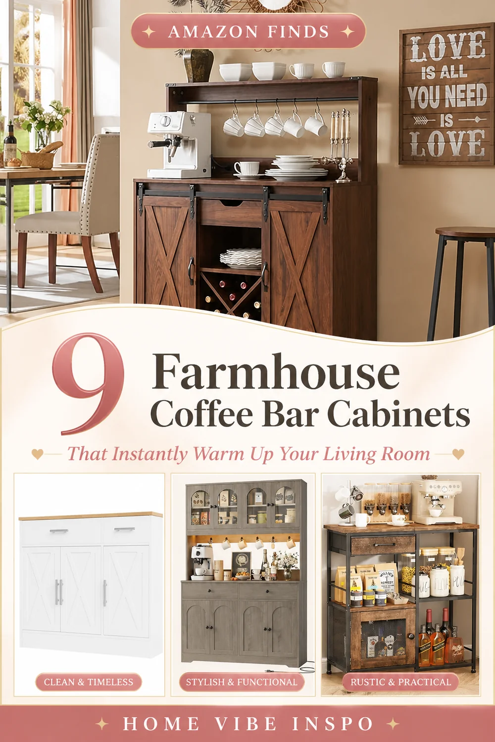 9 Farmhouse Coffee Bar Cabinets That Instantly Warm Up Your Living Room