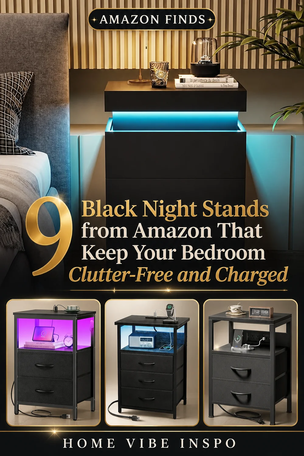 9 Black Night Stands from Amazon That Keep Your Bedroom Clutter-Free and Charged