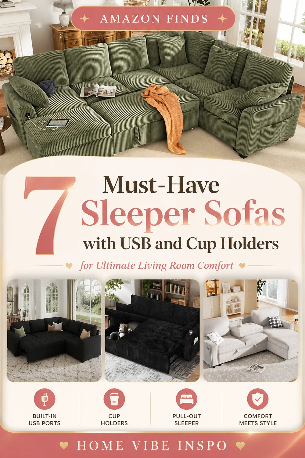 7 Must-Have Sleeper Sofas with USB and Cup Holders for Ultimate Living Room Comfort