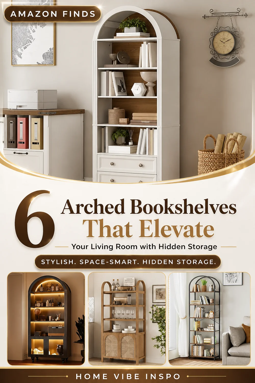 6 Arched Bookshelves That Elevate Your Living Room with Hidden Storage
