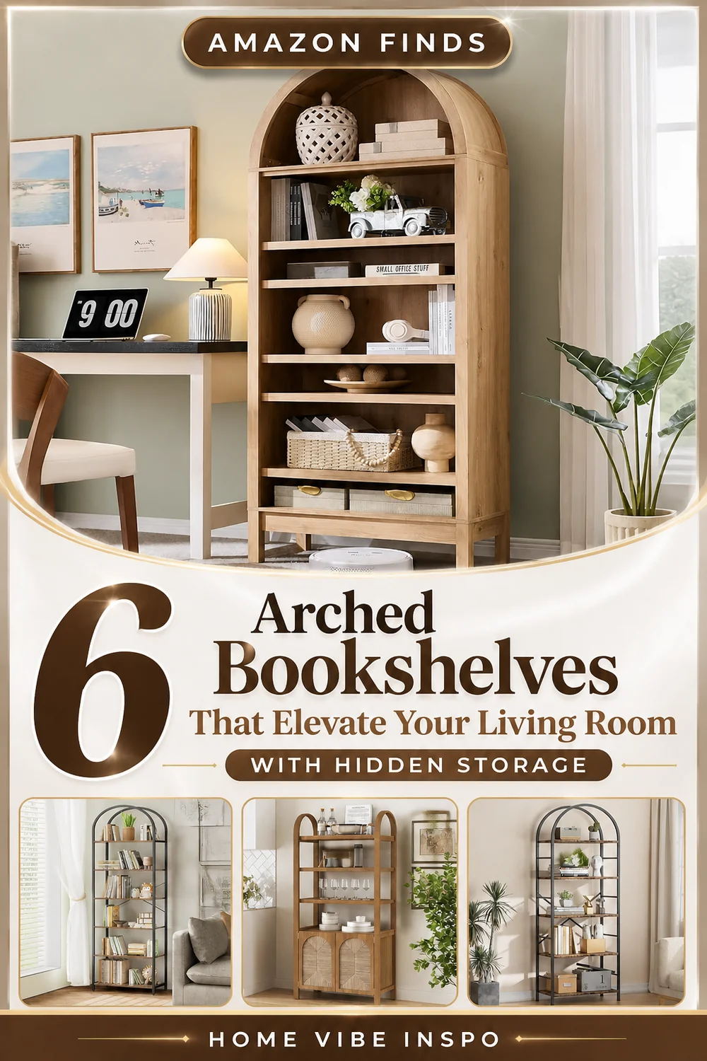 6 Arched Bookshelves That Elevate Your Living Room with Hidden Storage