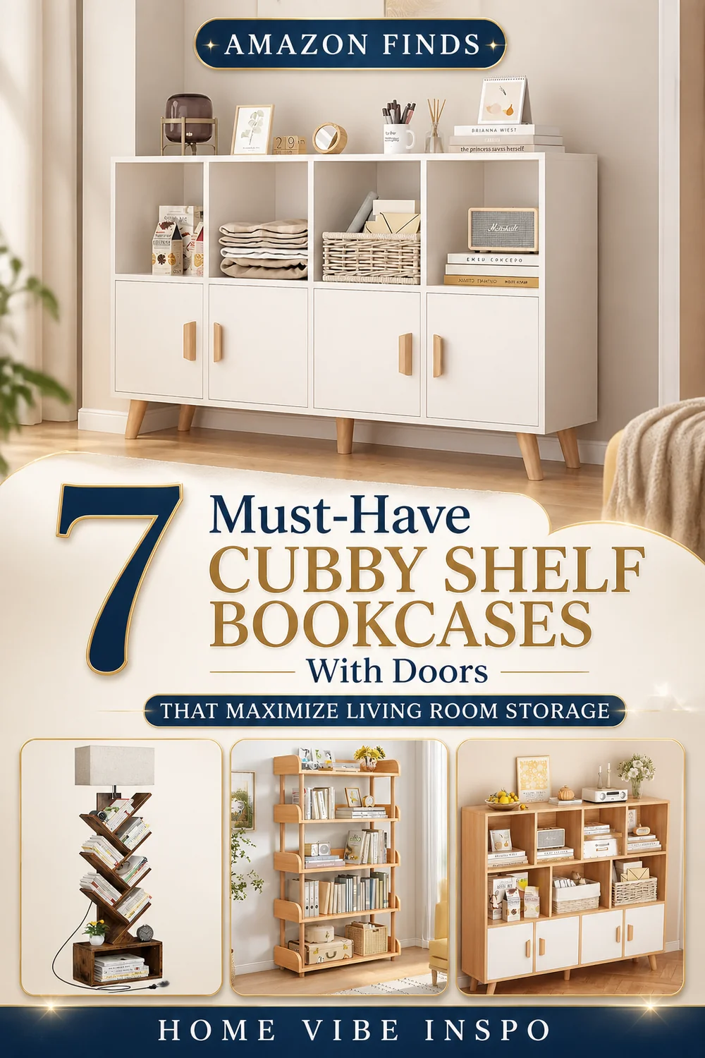 7 Must-Have Cubby Shelf Bookcases With Doors That Maximize Living Room Storage