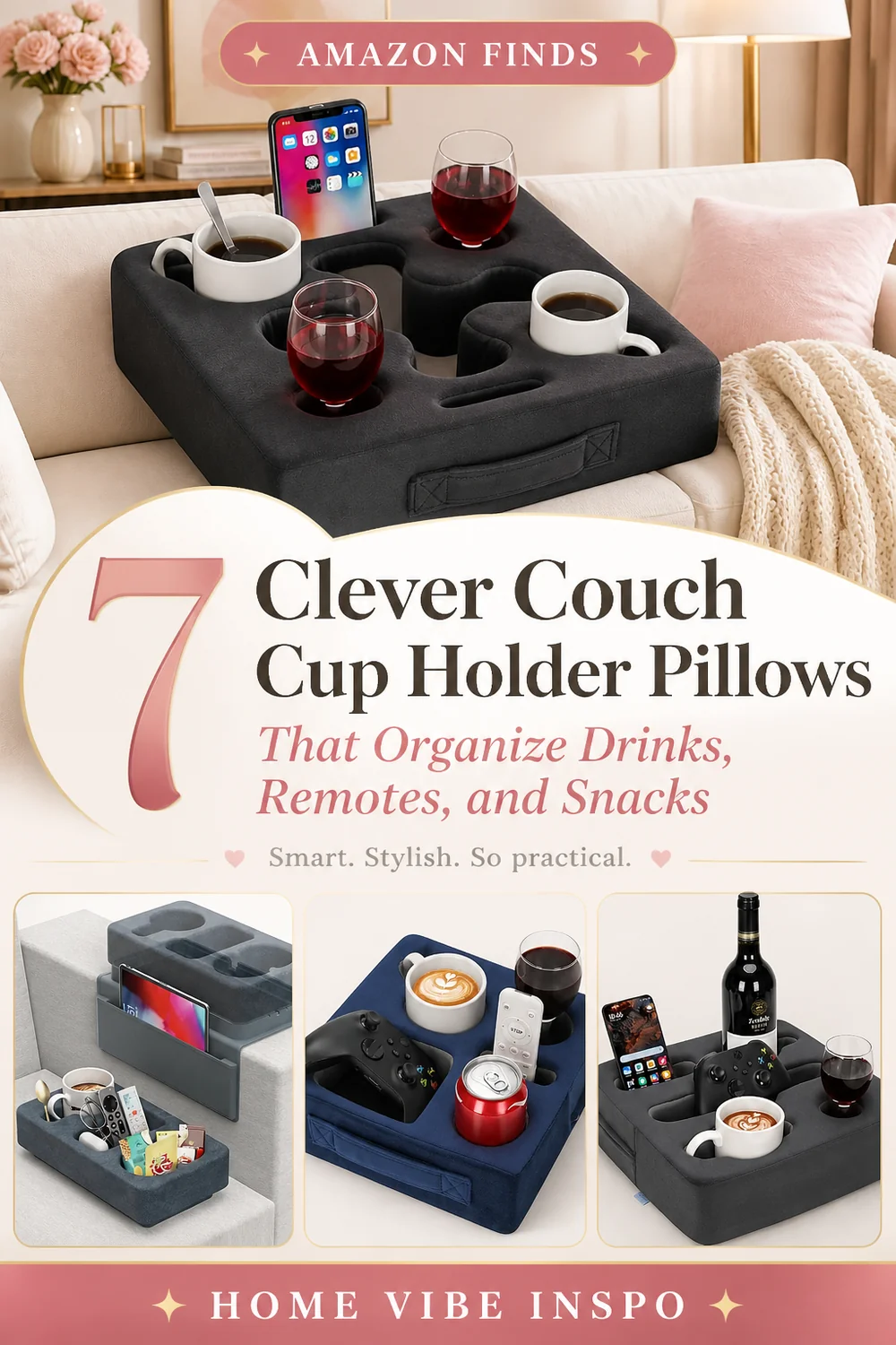 7 Clever Couch Cup Holder Pillows That Organize Drinks, Remotes, and Snacks