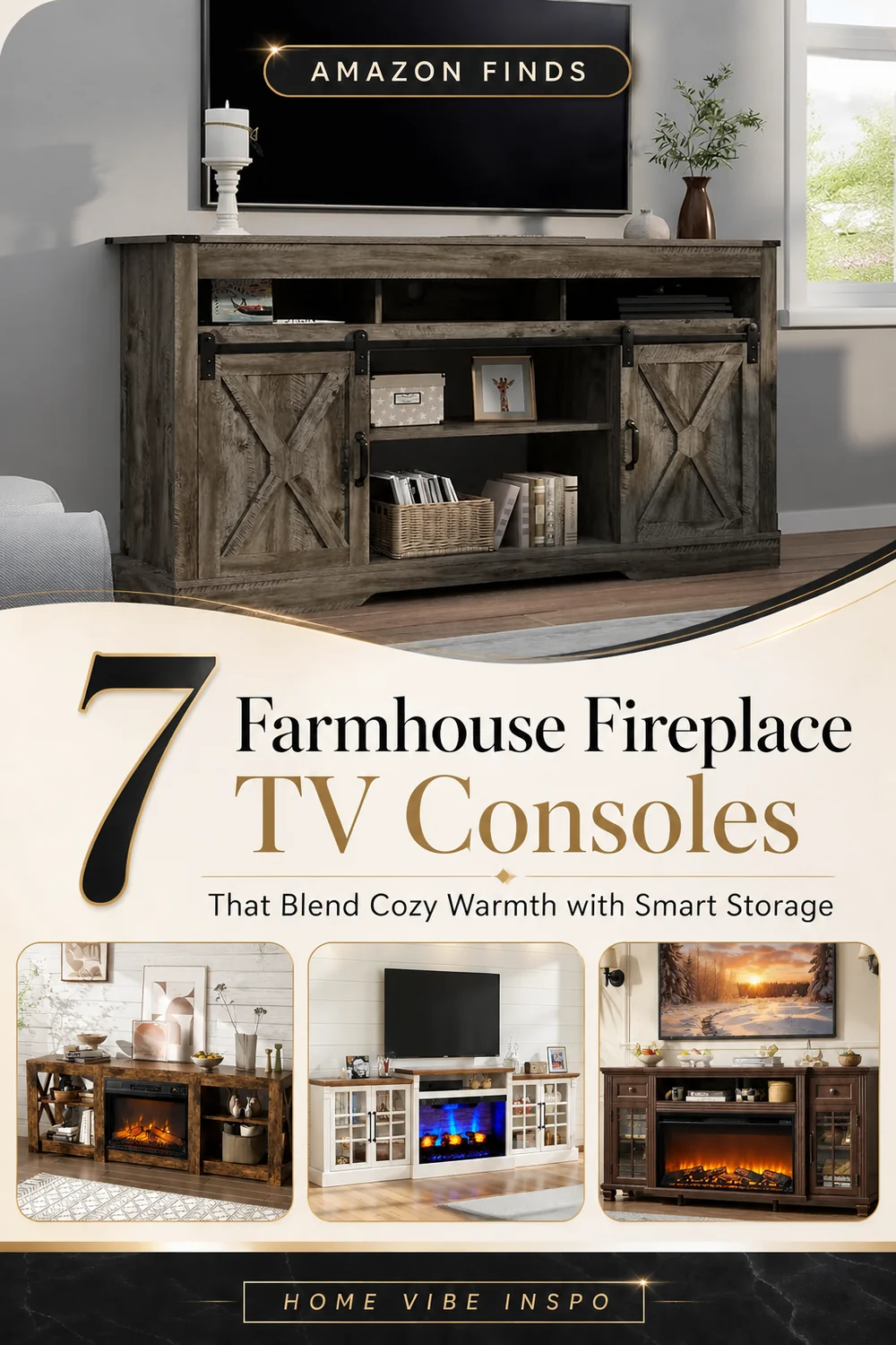 7 Farmhouse Fireplace TV Consoles That Blend Cozy Warmth with Smart Storage