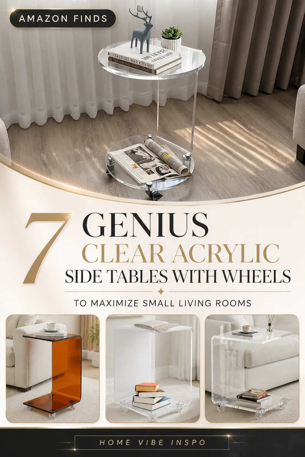 7 Genius Clear Acrylic Side Tables with Wheels to Maximize Small Living Rooms
