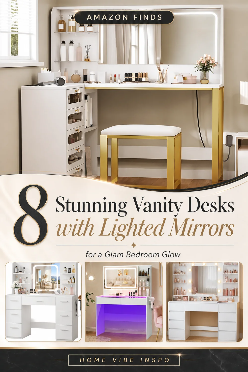8 Stunning Vanity Desks with Lighted Mirrors for a Glam Bedroom Glow